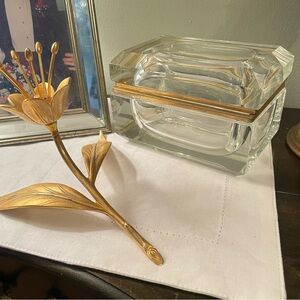 Murano Clear Glass Casket Style Lidded Jewelry Trinket Box 24kt Italian Gold